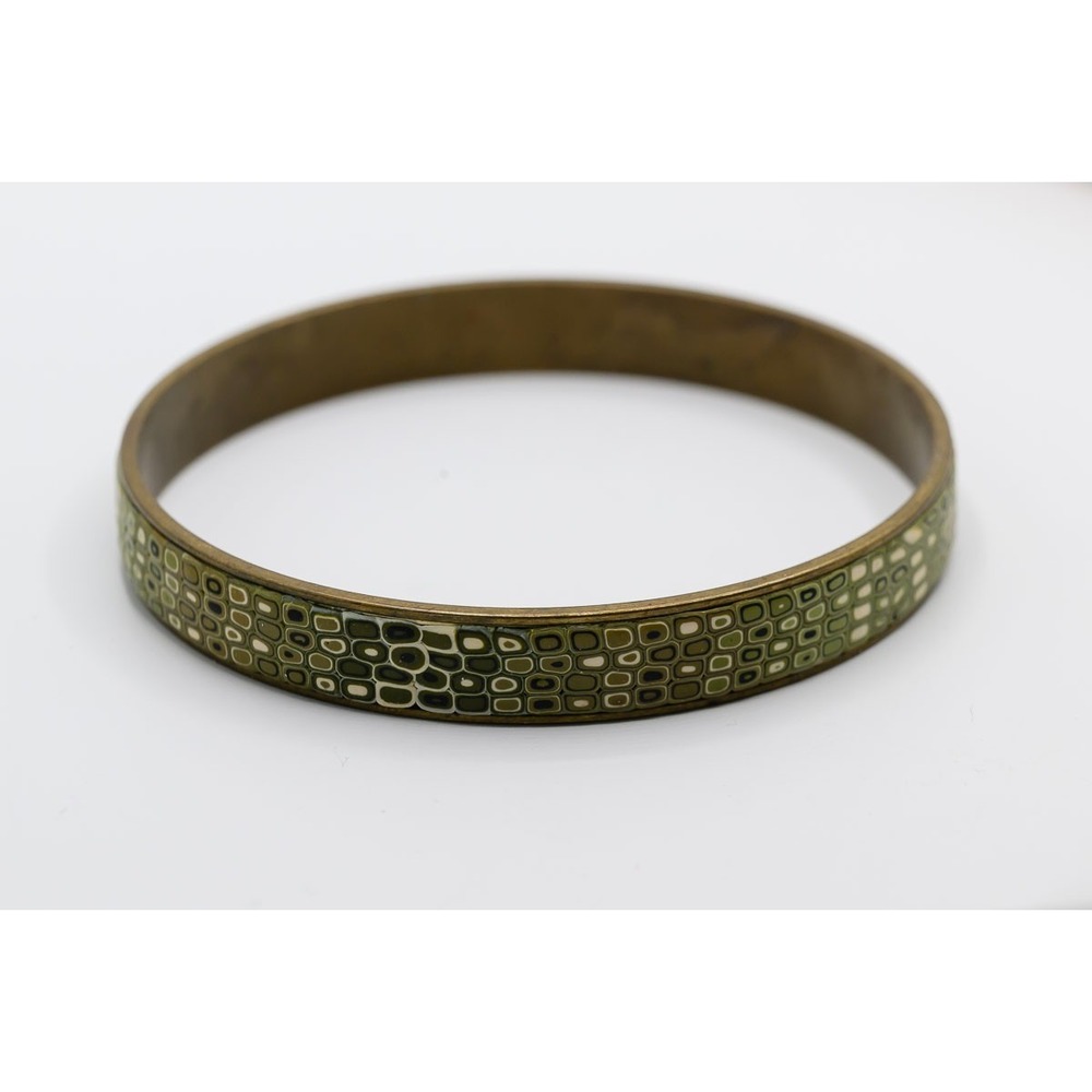Green brass Bangle Bracelet 8" Abstract Art